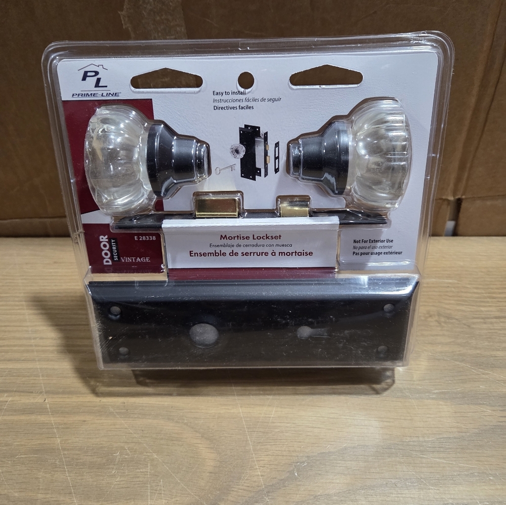 Prime Line Mortise Lock Set for Interior Door, Crystal Glass Door Knobs w/ Lock